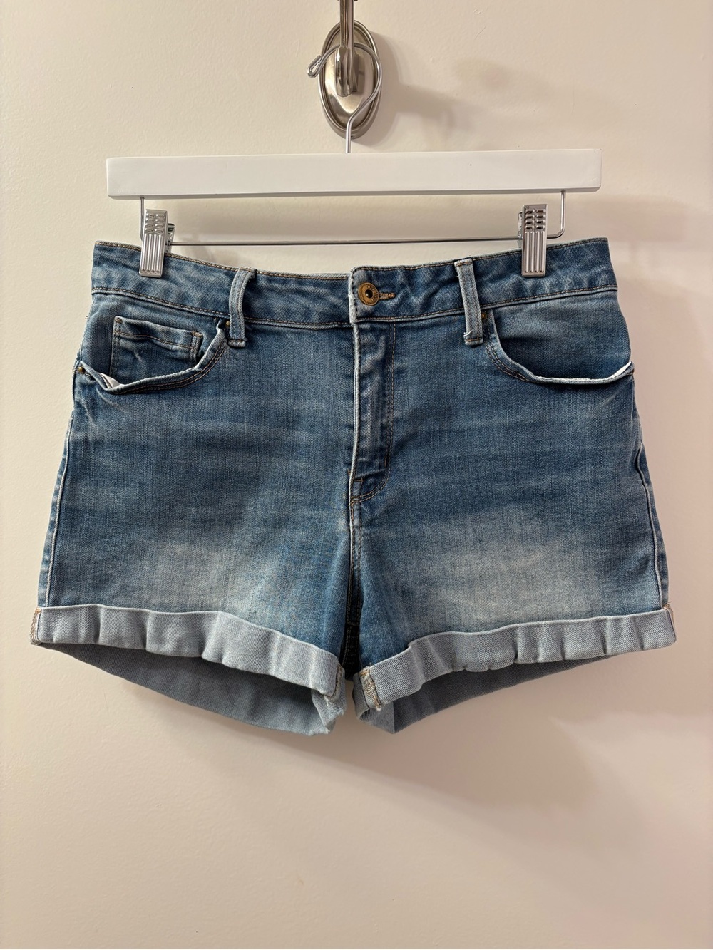 Women's Wax Denim Rolled-Hem Shorts - Butt, I love you -Size L (Waist 15-17/L 12